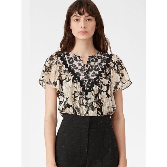 Rebecca Taylor Gold Leaf Top Black Combination Floral Size 0 Feminine Romantic - Picture 14 of 14